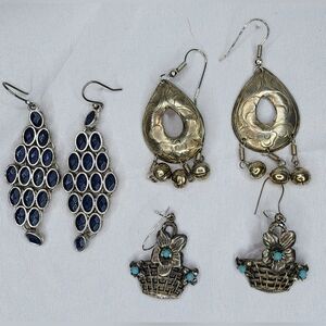3 PAIRS of Silver dangle EARRINGS